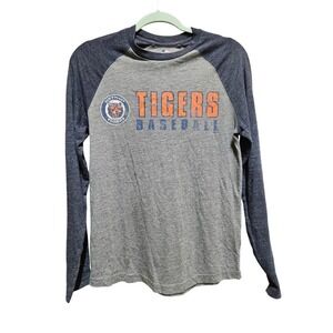 Detroit Tigers Baseball MLB Long Sleeve Raglan T-Shirt‎ Mens Size S Gray